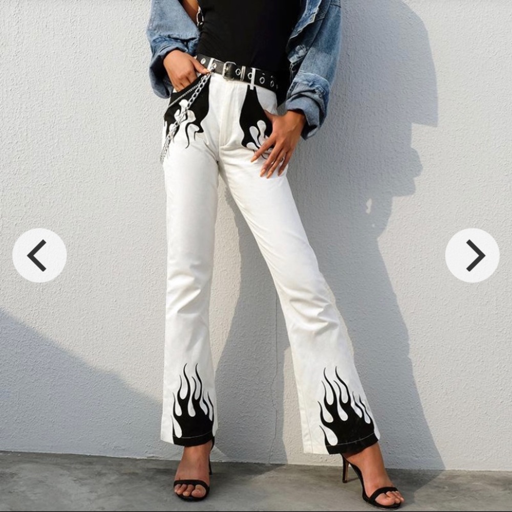 White and black flame pants